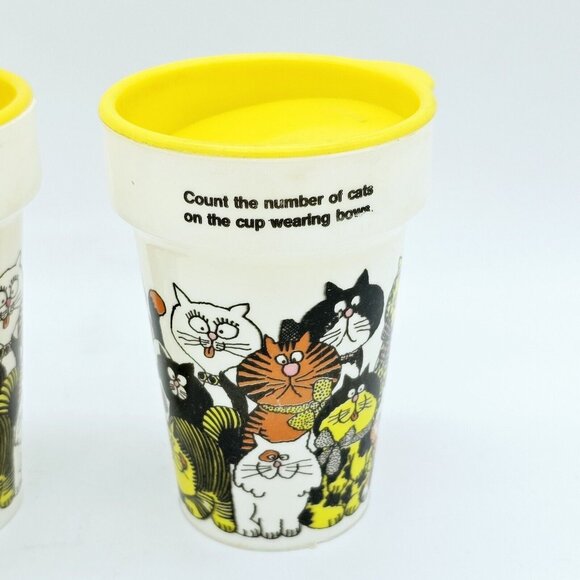 Vintage Dairy Queen Cat Plastic Cup Set Lids Small Limited Edition 2 USA AOP MCM - Picture 8 of 16